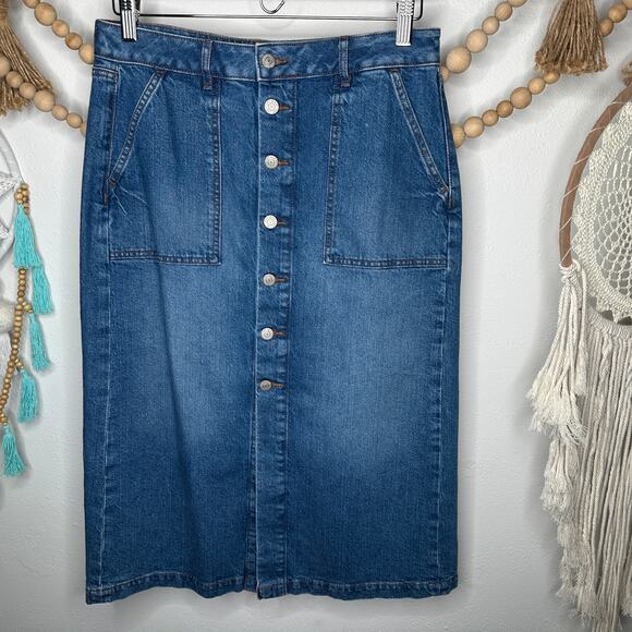 Loft Denim Button Down Midi Skirt - Picture 1 of 4